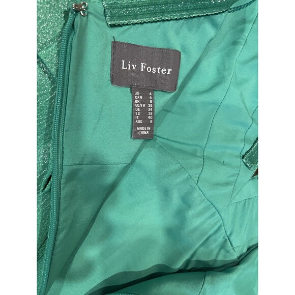 Liv Foster womens Textured Foil Satin Long Column Gown size 4 Summer Green $295 - Picture 14 of 16